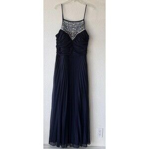 B. Darlin Evening Gown Prom Dress Womens 18 Navy Blue Rhinestone Halter Straps